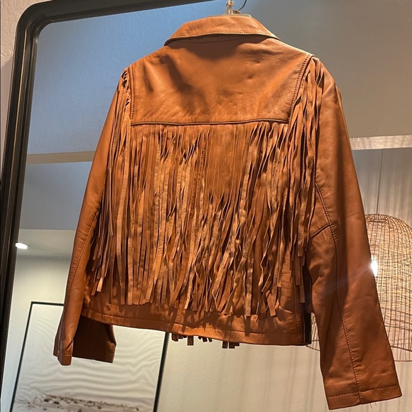 Fringed Tan Leather Jacket - Picture 4 of 6